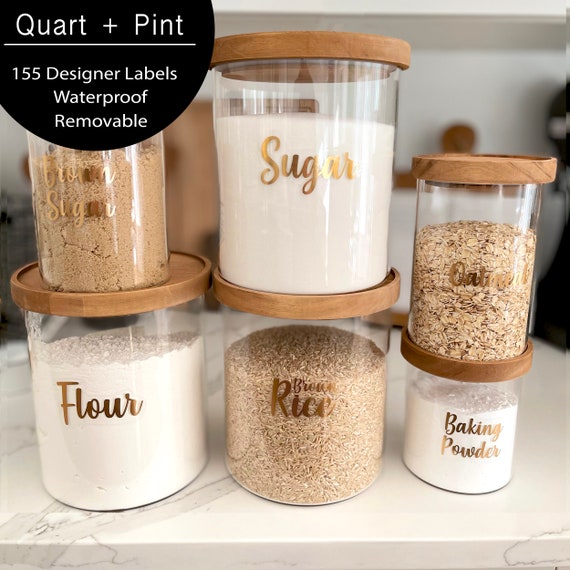 Labelled Square Spice Jars With Shaker Inside Tops and Gold Lids Set of 6  Home Organisation Waterproof Gold Labels 