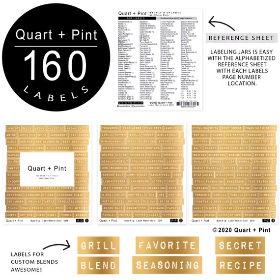 160 Gold Spice Jar Labels: Preprinted Minimalist Gold Foil Vinyl