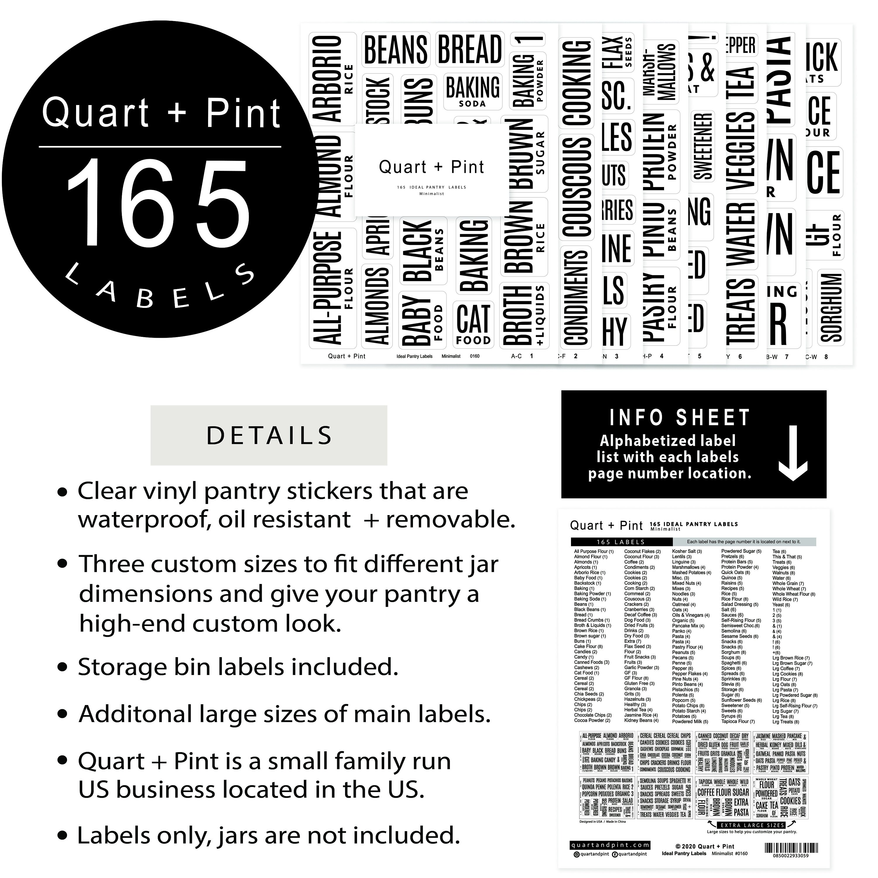 165 Pantry Labels: Clear Minimalist Printed Vinyl Stickers Black