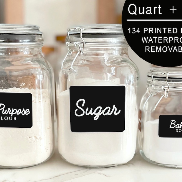 134 Minimalist Pantry Labels: Printed Retro Modern Farmhouse Gloss Vinyl Stickers + White Text. Organization for Pantry Jars & bins