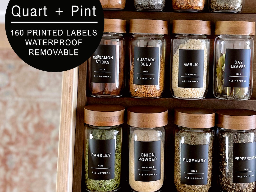 160 Minimalist Black Spice Preprinted Modern Farmhouse Spice Jar  Black Vinyl Stickers Organization for Pantry Jars