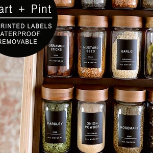 160 Minimalist Black Spice Labels. Preprinted Modern Farmhouse