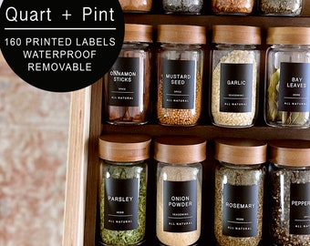 160 Minimalist Black Spice Labels. Preprinted Modern Farmhouse Spice Jar Labels. Black Vinyl Stickers + White. Organization for Pantry Jars