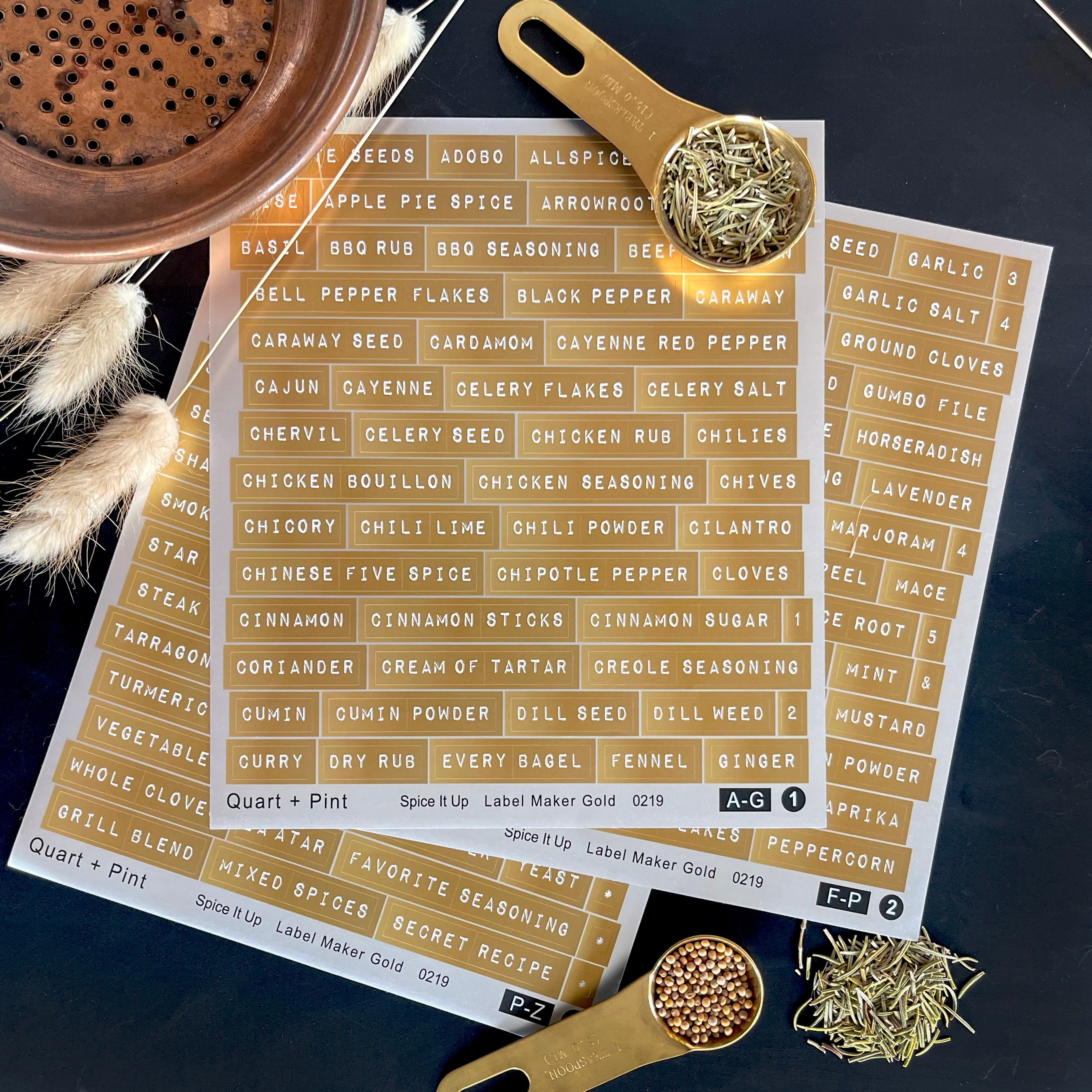 160 Gold Spice Jar Labels: Preprinted Minimalist Gold Foil Vinyl Stickers +  White Text. Organization for Kitchen Spice Jars and Spice Racks