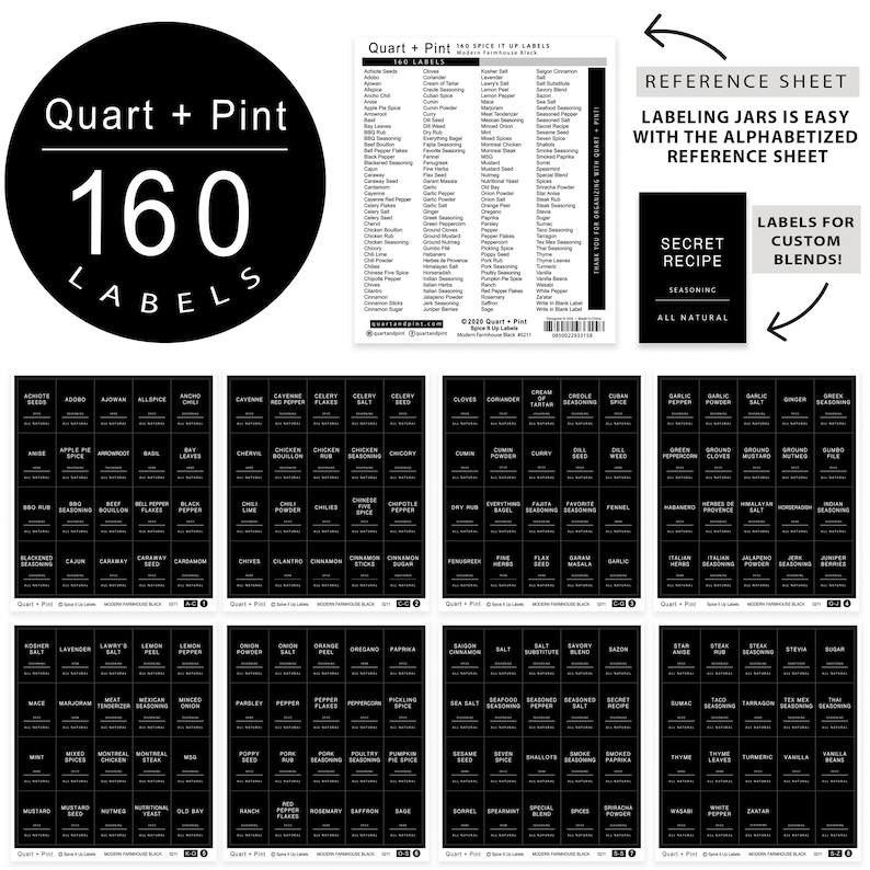 160 Minimalist Black Spice Labels. Preprinted Modern Farmhouse Spice Jar Labels. Black Vinyl Stickers White. Organization for Pantry Jars image 5