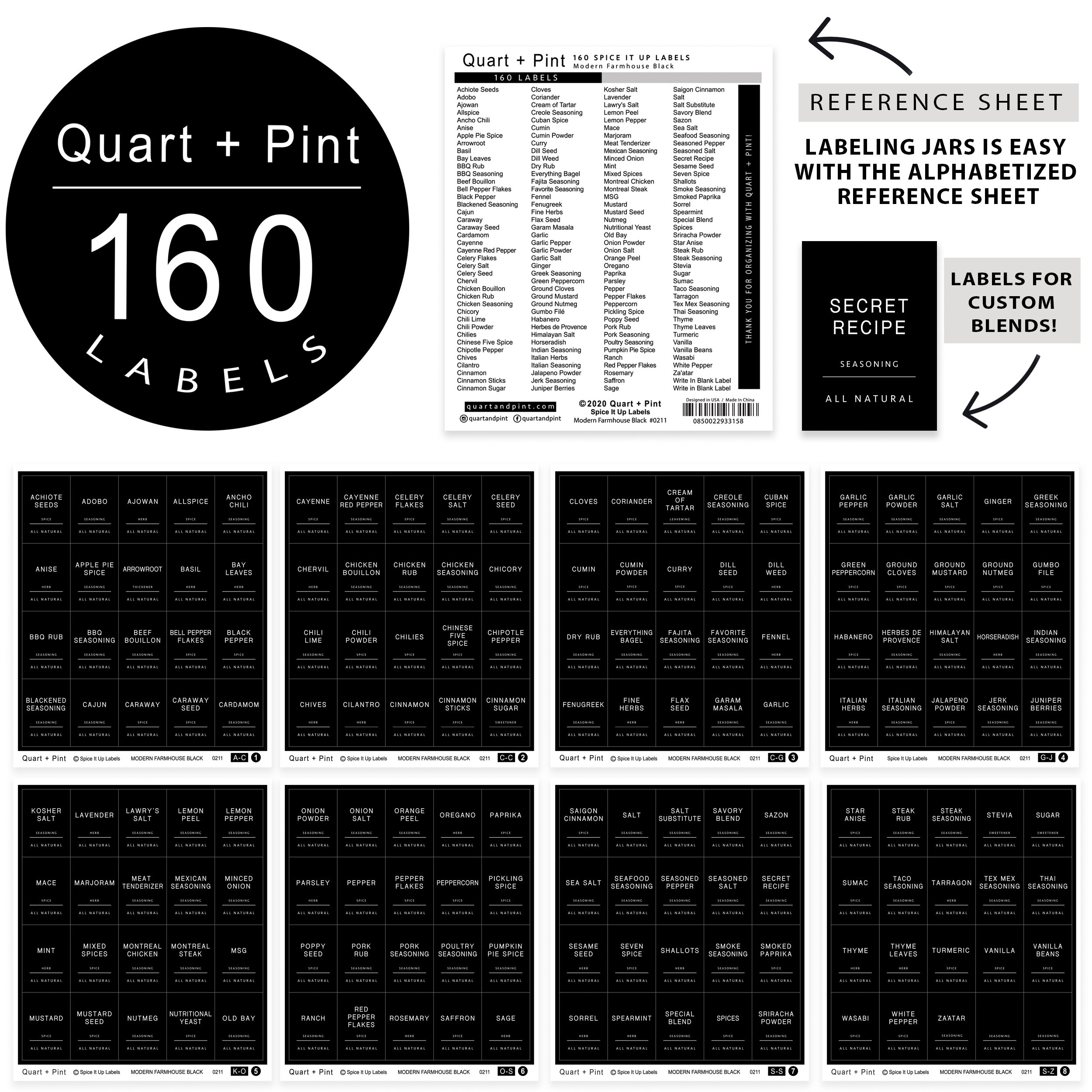 160 Minimalist White Spice Labels. Preprinted Modern Farmhouse