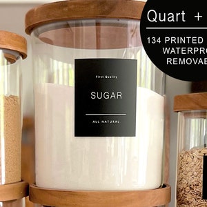 134 Black Minimalist Pantry Labels: Preprinted Modern Farmhouse. Black Vinyl Stickers + White Text. Organization for Pantry Jars