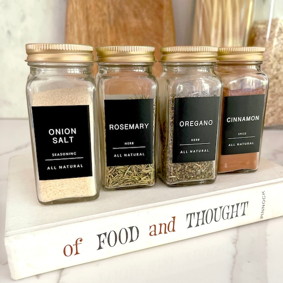 160 Minimalist Black Spice Labels. Preprinted Modern Farmhouse