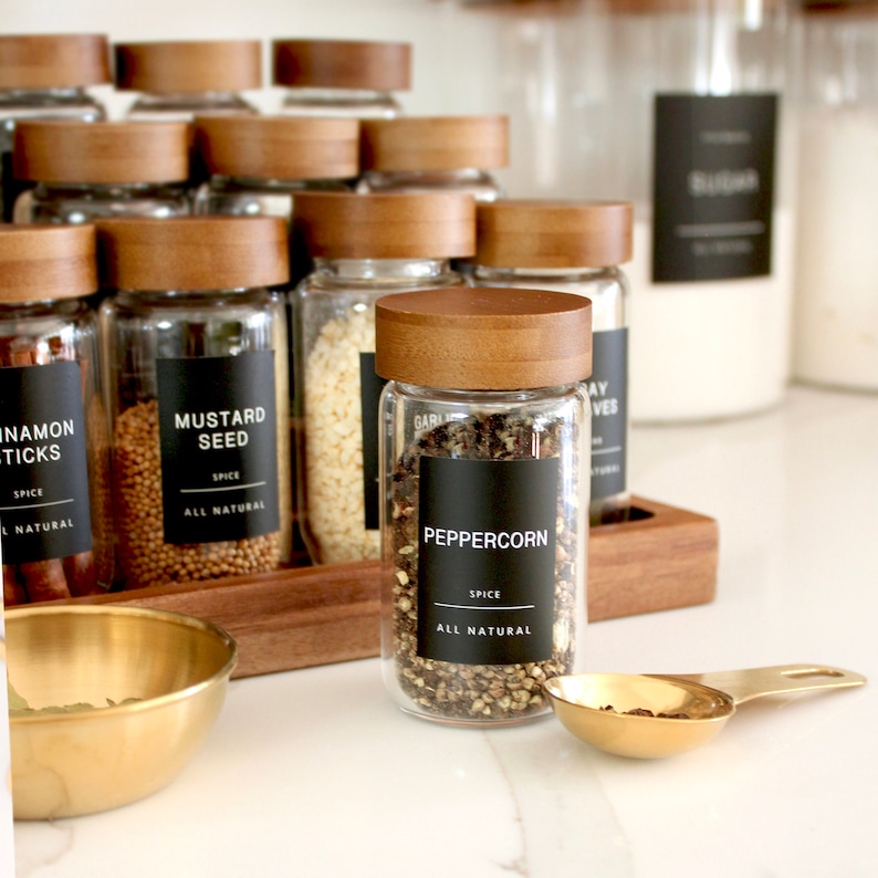 160 Minimalist Black Spice Labels. Preprinted Modern Farmhouse Spice Jar Labels. Black Vinyl Stickers White. Organization for Pantry Jars 画像 8