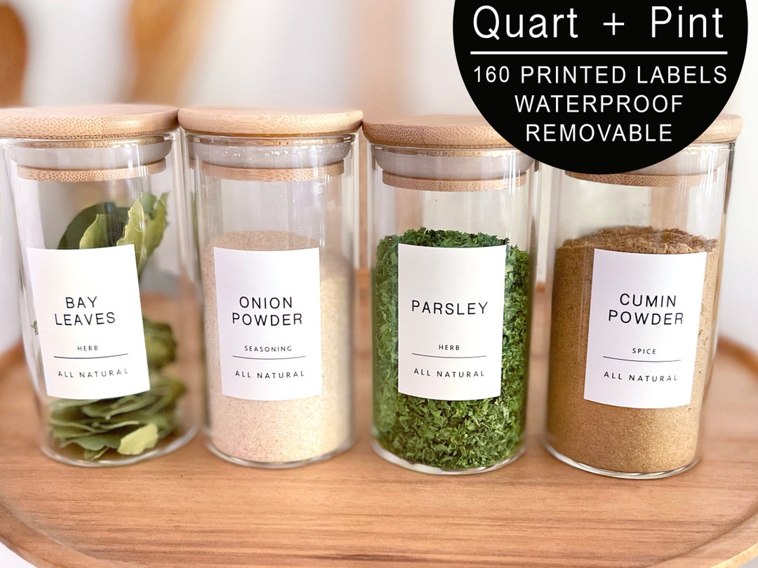 Spice Labels for Spice Jars - 153 Waterproof Spice Stickers Labels for Jars  - White Text on Clear Stickers - Herb Seasoning Kitchen Organization