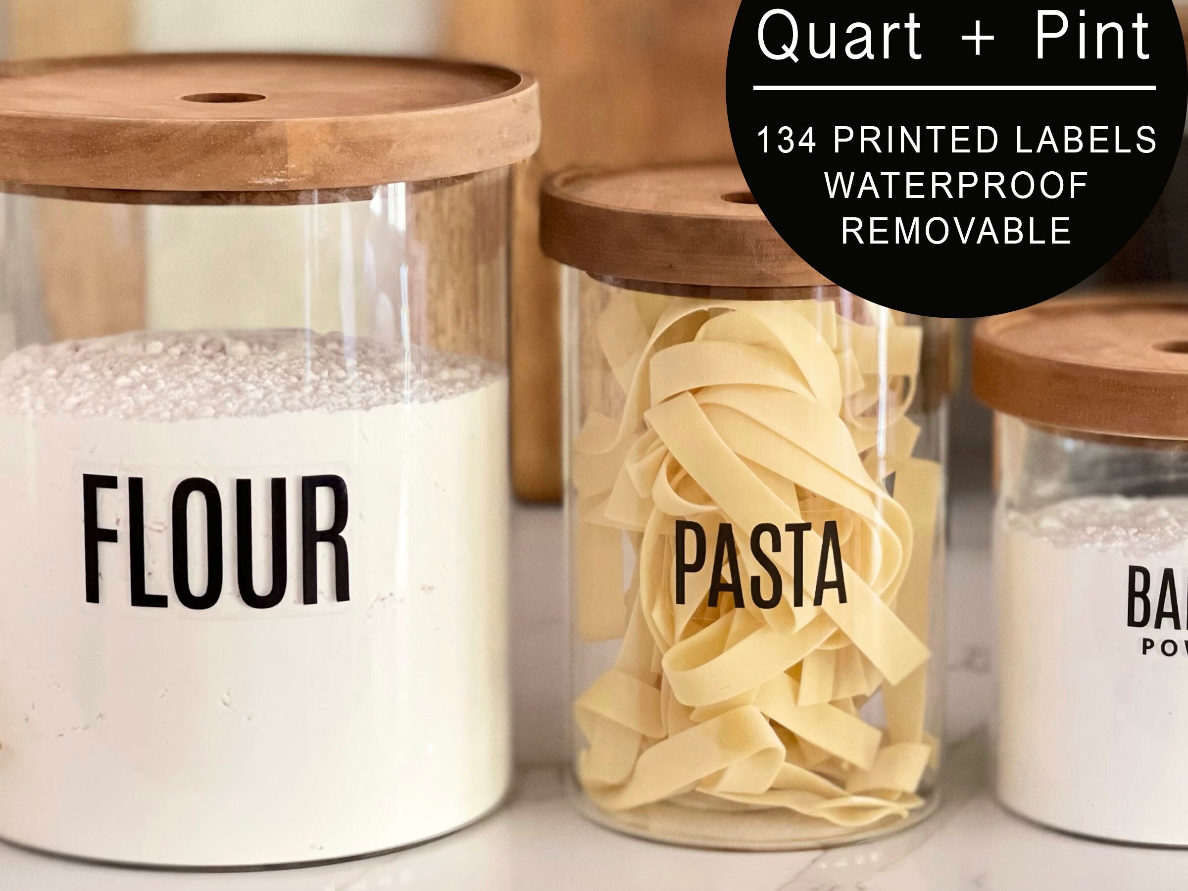 165 Pantry Labels: Clear Minimalist Printed Vinyl Stickers + Black Text ...