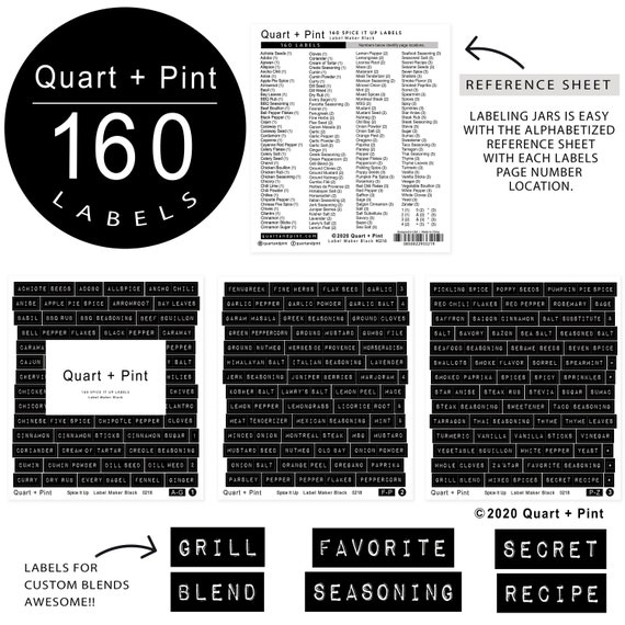 160 Spice Jar Labels: Printed Minimalist Black Matte Vinyl Spice Labels.  Quality Waterproof & Removable Stickers. Modern Pantry Organization 