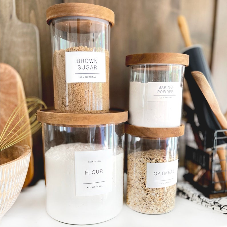 134 Minimalist White Pantry Labels. Preprinted Modern Farmhouse Labels. White Vinyl Stickers + Black Text. Organization for Pantry Jars