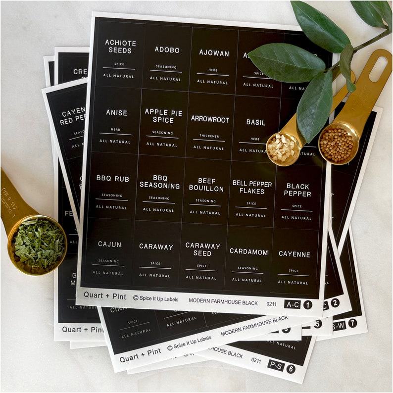 160 Minimalist Black Spice Labels. Preprinted Modern Farmhouse Spice Jar Labels. Black Vinyl Stickers White. Organization for Pantry Jars image 7