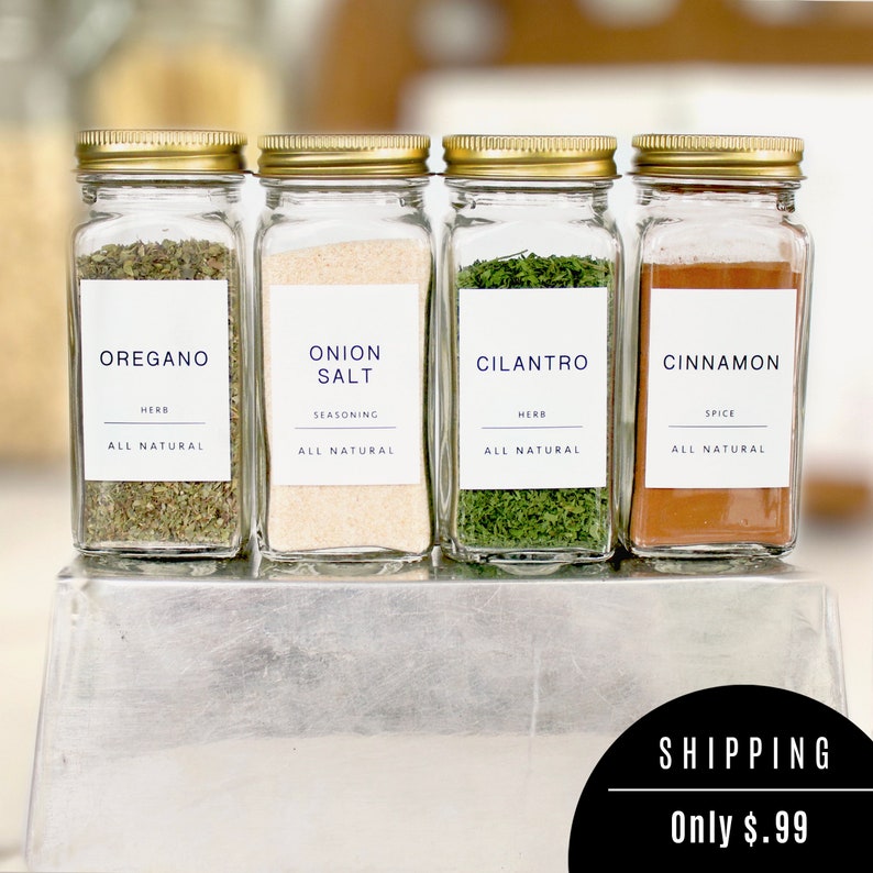 140 Minimalist White Spice Labels. Preprinted Modern Farmhouse Spice Jar Labels. White Vinyl Stickers + Black. Organization for Pantry Jars
