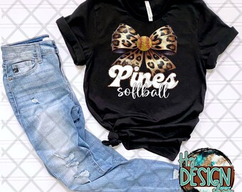 CUSTOM MASCOT Leopard Coquette Softball Bow, softball PNG, coquette softball, baseball/softball, team spirit