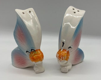 Vintage Anthropomorphic Fairy Butterfly Salt and Pepper Shakers Japan