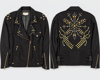 80s Punk Studded Wool Moto Jacket Black L Adam Douglass Adrianna Papell