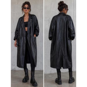 Goth Black Faux Python Trench Coat 6 Oversized Longline Matrix Maggie Lawrence