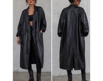 Goth Black Faux Python Trench Coat 6 Oversized Longline Matrix Maggie Lawrence