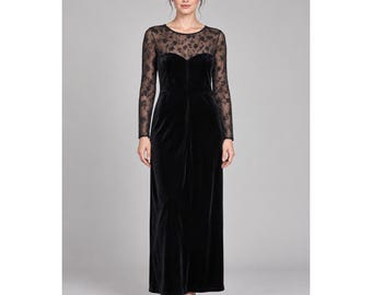 Goth Whimsigoth Black Velvet Rose Mesh Maxi Dress Cocktail Sweetheart Size 10