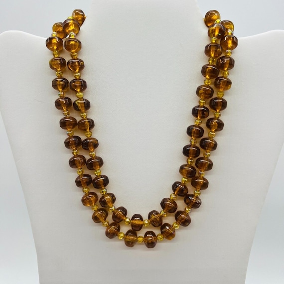 Vintage W. Germany 2 Strand Necklace gold brown b… - image 1