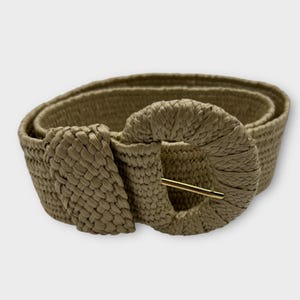 VTG Straw Woven Elastic Belt for Women Rattan Raffia Khaki M/L Stretchy Fashion