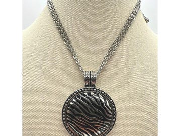 Premier Designs Zebra Pendant Necklace Boho Silver Tone Black Tribal Statement