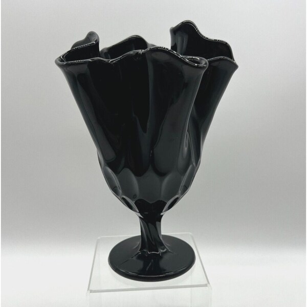 Black Fenton Swung Thumbprint Vase Etsy
