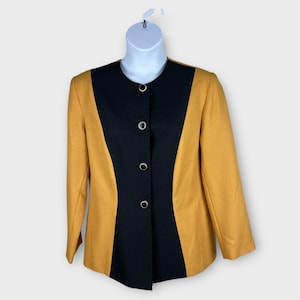 80s yellow and black colorblock blazer jacket Harvey Z Size 16 Preppy Classic