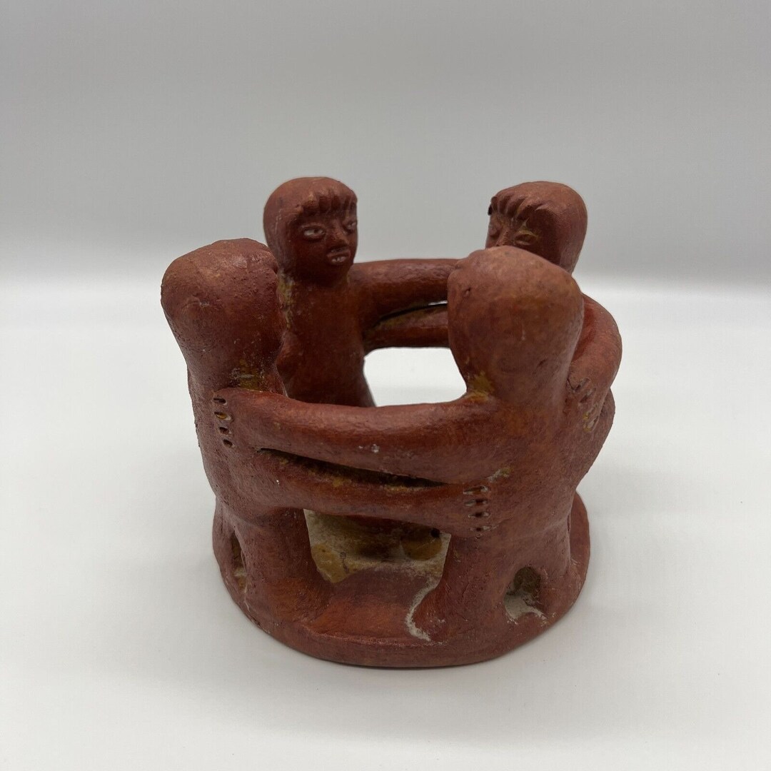 Aztec Mayan Folk Art Circle of Friends 4 Candle Holder Clay Pottery ...