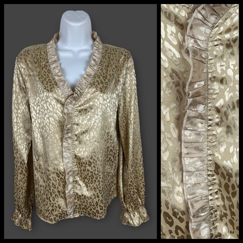 And The Why Satin Leopard V Wired Puff Sleeves Blouse