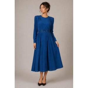 blue 40s dress SIZE XS / S 1940s Electric Blue Polka Dot Gown / Black Tie Gown Strapless Vibrant with Scoop Back / Small 40s Gown Unique / Bow Back