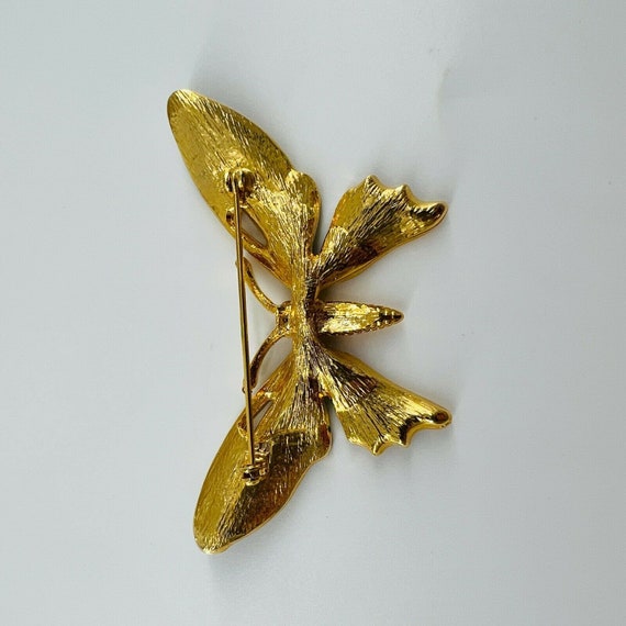 gold butterly enamel wings rhinestone eyes deep p… - image 4