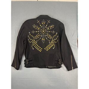 Vintage 80s Adam Douglass Adrianna Papell Studded Wool Moto Jacket L/XL Black zdjęcie 5