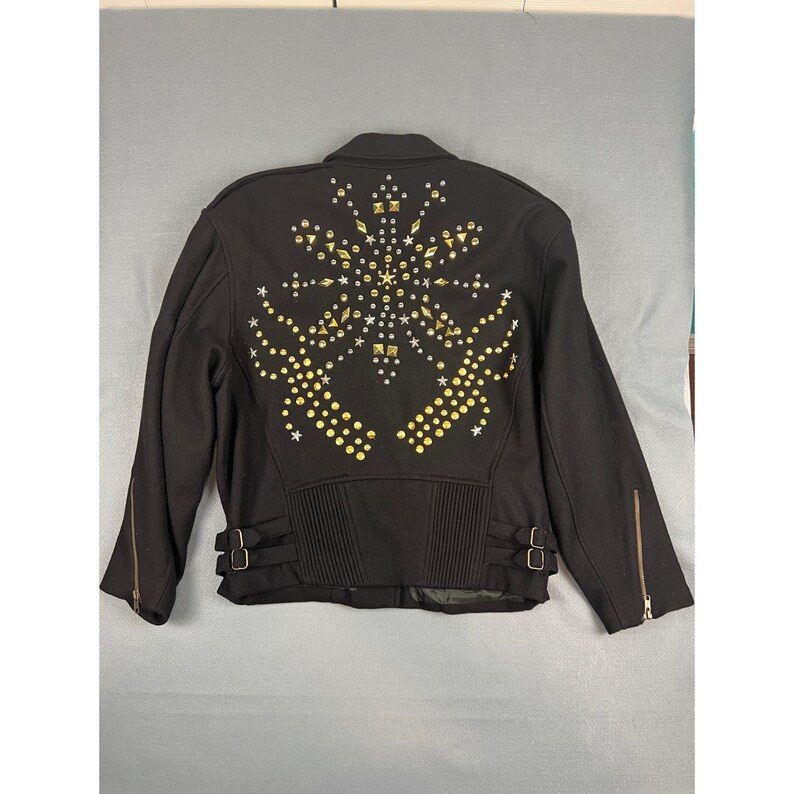 Vintage 80s Adam Douglass Adrianna Papell Studded Wool Moto Jacket L/XL Black zdjęcie 5