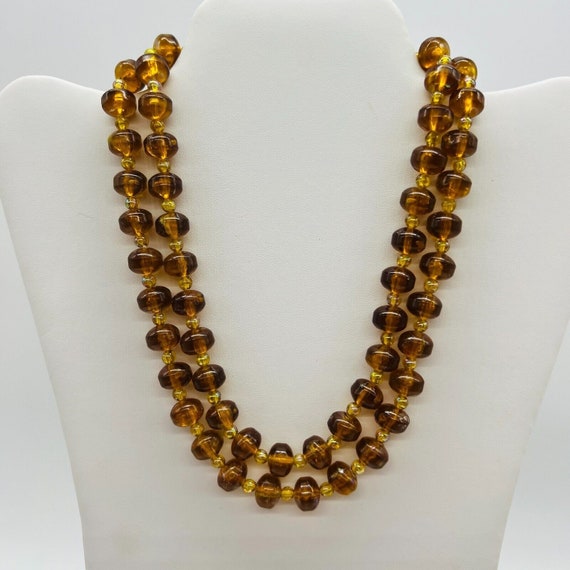Vintage W. Germany 2 Strand Necklace gold brown b… - image 4