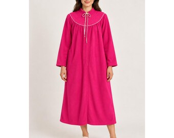Grannycore Coquette 80s Hot Pink Fleece Robe S Quilted Yoke USA Made