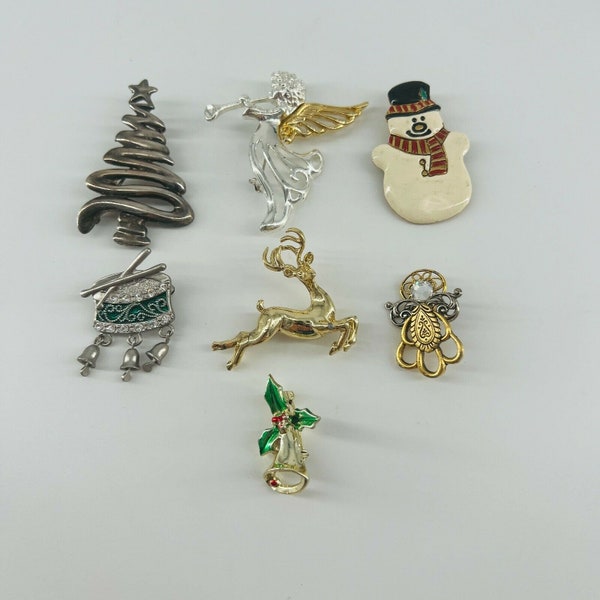 Lot of christmas pins angels deer christmas tree drum bell holiday jewelry