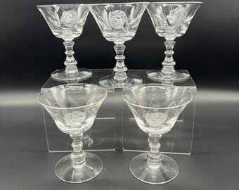 Liquor Cocktail Rose by Fostoria Set of 5 etched stemmed glassware