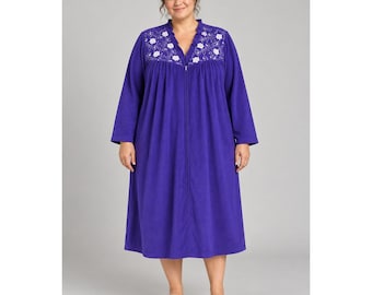 Grannycore Purple Floral Embroidered Zip Robe XL Basic Editions Housecoat