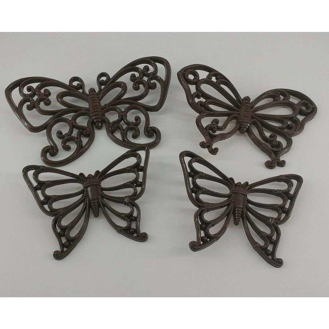 Set of 4 Homco Rattan Butterfly Wall Decor, Plastic, Painted Brown, 70s Decor Etsy