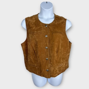 VTG Stonebridge Vest Women&#39;s XL Faux Suede Brown Western Button Rodeo Cowgirl