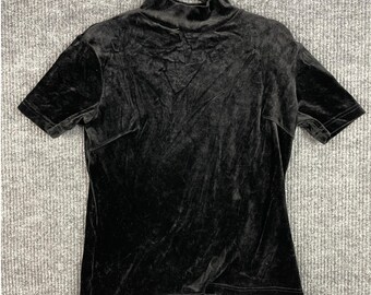 90s Goth Minimalist Black Velvet Mock Neck Top Medium Preppy Holidays Basic