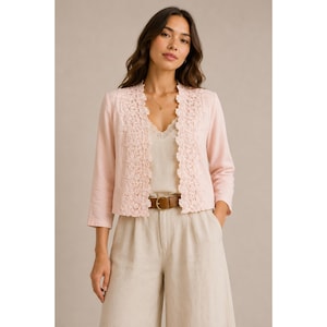 pink lace jackets for dresses self-portrait - Pink Flower Lace Jacket