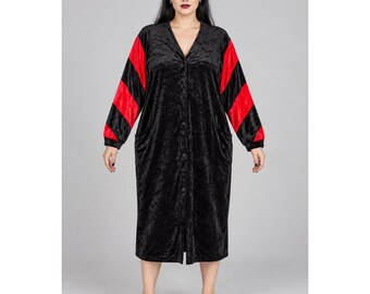 Goth Vampire Canda Black Red Crushed Velvet Robe L Colorblock Button Front