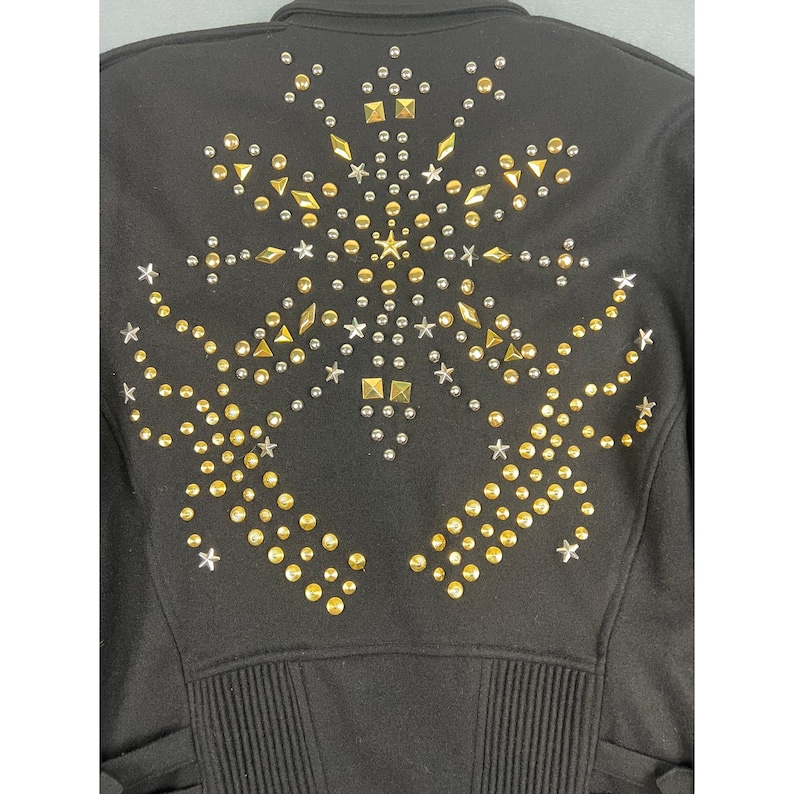 Vintage 80s Adam Douglass Adrianna Papell Studded Wool Moto Jacket L/XL Black zdjęcie 6