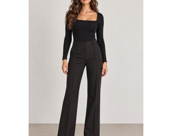 Y2K Corp Goth Black Flare Career Pants Minimalist Capsule Trousers Size 0
