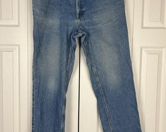 Vtg Lee Relaxed Fit Straight Leg Jeans Mens 38x30 Blue Denim Medium Wash Fading