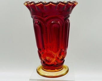 vintage L.E. Grand vase en verre ambré lune et étoiles serties Smith, luisant 6,5 pouces